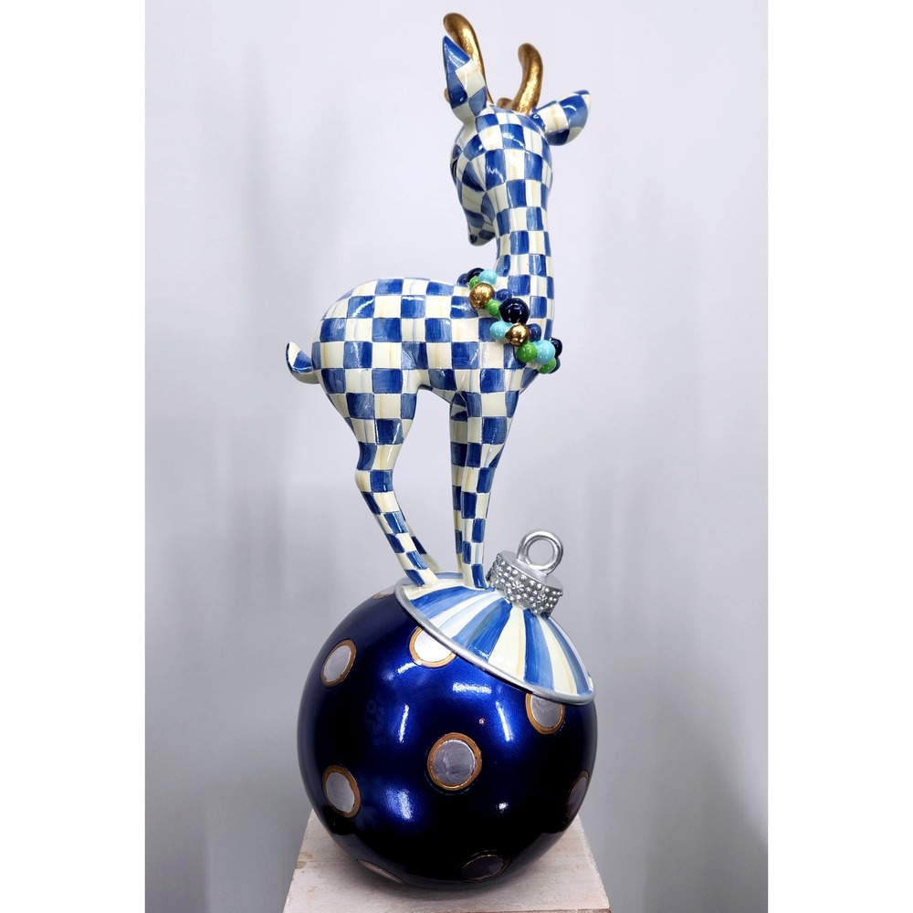 Mackenzie-Childs Royal Check Deary Deer on Ornament - Gold Antlers Holiday 16" - Picture 10 of 16